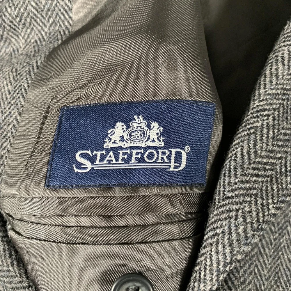 Stafford Blazer Mens 46‎ Long Gray Herringbone Lambswool Blend Sport Coat Wool